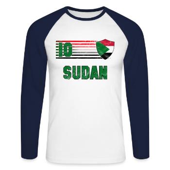 Équipe du Soudan de football - T-shirt baseball manches longues Homme - blanc/marine - Devant - Nik (191cm)