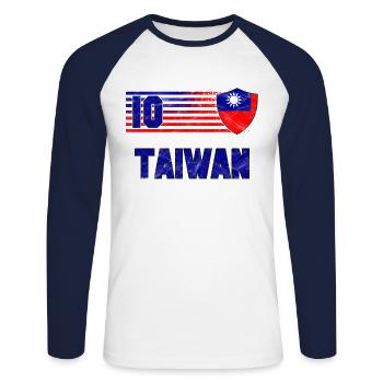 Équipe de Taïwan de football - T-shirt baseball manches longues Homme - blanc/marine - Devant - Nik (191cm)