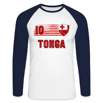 Tonga Football Team - Unisex Long Sleeve Baseball T-Shirt - white/navy - Front - Nik (191cm)