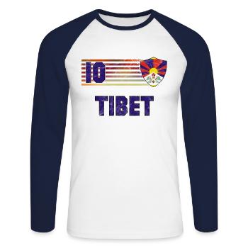 Équipe du Tibet de football - T-shirt baseball manches longues Homme - blanc/marine - Devant - Nik (191cm)