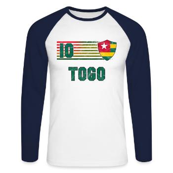 Togo Football Team - Unisex Long Sleeve Baseball T-Shirt - white/navy - Front - Nik (191cm)