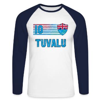 Tuvalu Football Team - Unisex Long Sleeve Baseball T-Shirt - white/navy - Front - Nik (191cm)