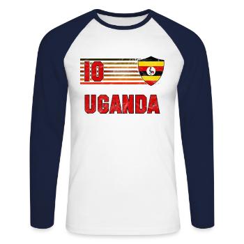 Uganda Fußball Mannschaft - Unisex Baseballshirt langarm - Weiß/Navy - Vorne - Nik (191cm)