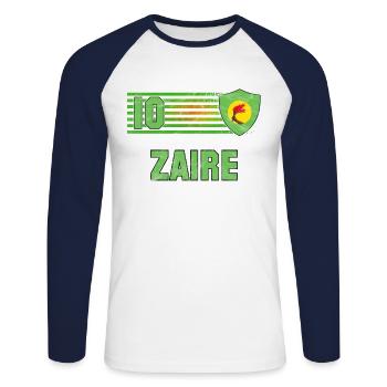 Zaire Fußball Mannschaft - Unisex Baseballshirt langarm - Weiß/Navy - Vorne - Nik (191cm)