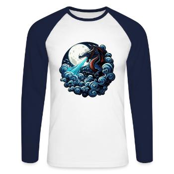 Mystical Dragon Breathing Water Under Moonlight - Unisex Long Sleeve Baseball T-Shirt - white/navy - Front - Nik (191cm)