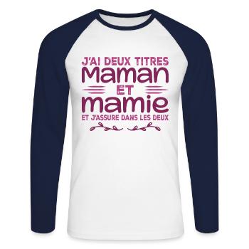 I have two titles Mom and Granny | Mother's Day - Unisex Long Sleeve Baseball T-Shirt - white/navy - Front - Nik (191cm)