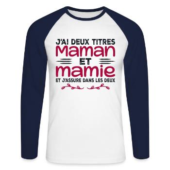 I have two titles Mom and Granny | Mother's Day - Unisex Long Sleeve Baseball T-Shirt - white/navy - Front - Nik (191cm)