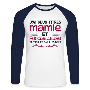 Zwei Titel Oma Fußballer, Großmutter, Fußball - Unisex Baseballshirt langarm - Weiß/Navy - Vorne - Nik (191cm)