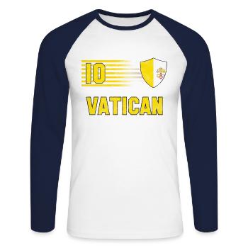 Équipe de football du Vatican - T-shirt baseball manches longues Homme - blanc/marine - Devant - Nik (191cm)