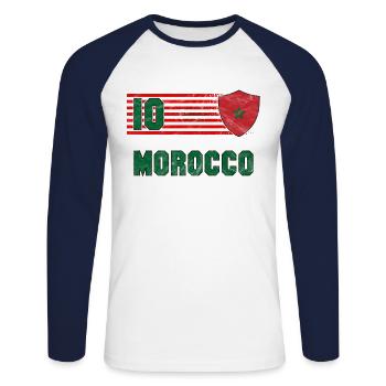 Équipe du Maroc de football - T-shirt baseball manches longues Homme - blanc/marine - Devant - Nik (191cm)