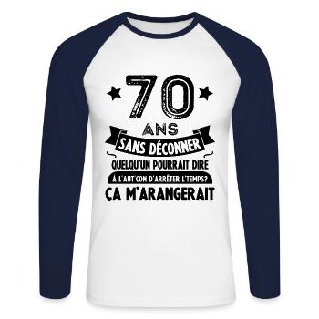 70 ans anniversaire 70 anniversaire cadeau 70 ans - T-shirt baseball manches longues Homme - blanc/marine - Devant - Nik (191cm)