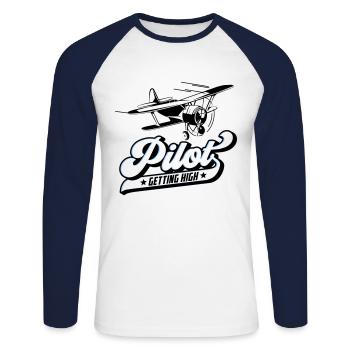 Fliegen Flieger Pilot Pilotin | Farben änderbar - Unisex Baseballshirt langarm - Weiß/Navy - Vorne - Nik (191cm)