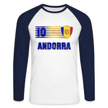 Équipe d’Andorre de football - T-shirt baseball manches longues Homme - blanc/marine - Devant - Nik (191cm)