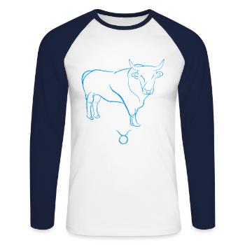Ochse - Unisex Baseballshirt langarm - Weiß/Navy - Vorne - Nik (191cm)