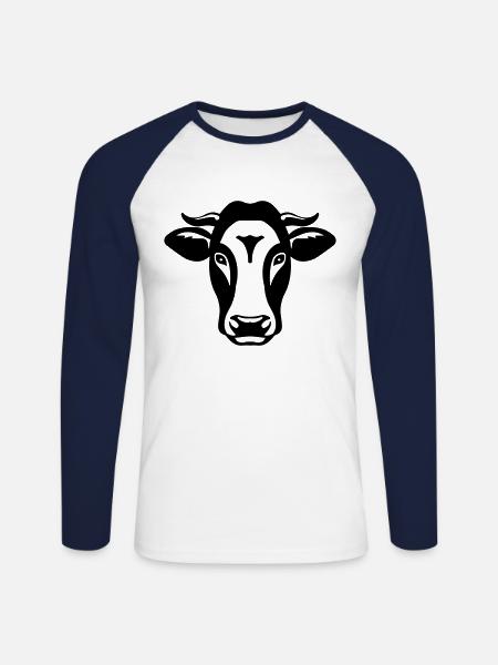 cow head - Unisex Long Sleeve Baseball T-Shirt - white/navy