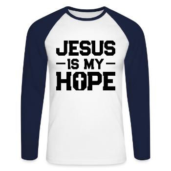 espoir de jésus - T-shirt baseball manches longues Homme - blanc/marine - Devant - Nik (191cm)