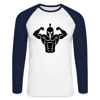 casque spartiate guerrier muscles - T-shirt baseball manches longues Homme - blanc/marine - Devant - Nik (191cm)