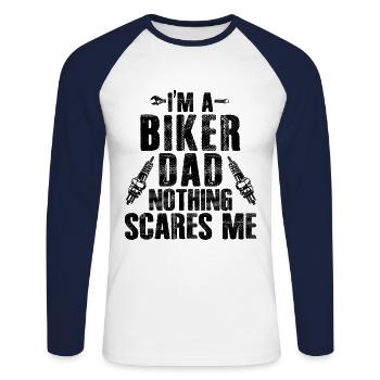 Ich bin ein Biker Dad mit macht nichts Angst - Unisex Baseballshirt langarm - Weiß/Navy - Vorne - Nik (191cm)