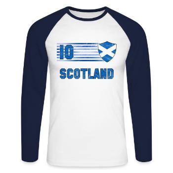 Scotland Football Team - Unisex Long Sleeve Baseball T-Shirt - white/navy - Front - Nik (191cm)