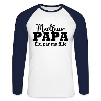Meilleur papa élu par ma fille - T-shirt baseball manches longues Homme - blanc/marine - Devant - Nik (191cm)