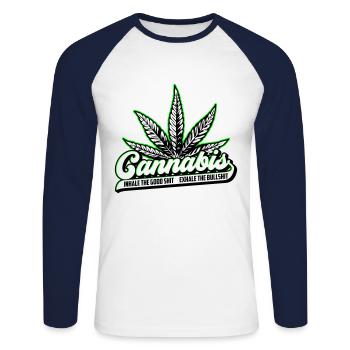 Les couleurs peuvent être modifiées | Cannanis Inhale Exhale - T-shirt baseball manches longues Homme - blanc/marine - Devant - Nik (191cm)