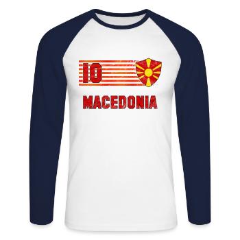 Mazedonien Fußball Mannschaft - Unisex Baseballshirt langarm - Weiß/Navy - Vorne - Nik (191cm)