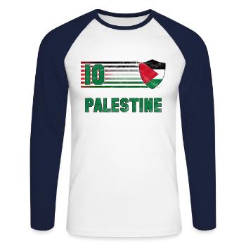 Palestine Football Team - Unisex Long Sleeve Baseball T-Shirt - white/navy - Front - Nik (191cm)