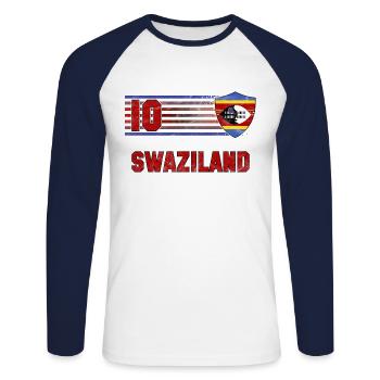 Swasiland Fußball Mannschaft - Unisex Baseballshirt langarm - Weiß/Navy - Vorne - Nik (191cm)