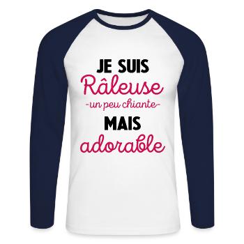 Je Suis Râleuse Un Peu Chiante Mais Adorable - T-shirt baseball manches longues Homme - blanc/marine - Devant - Nik (191cm)