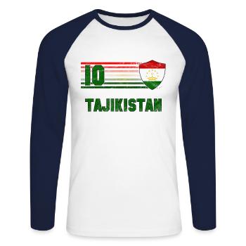 Tajikistan Football Team - Unisex Long Sleeve Baseball T-Shirt - white/navy - Front - Nik (191cm)