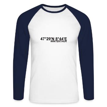 Winterthur Koordinaten - Unisex Baseballshirt langarm - Weiß/Navy - Vorne - Nik (191cm)