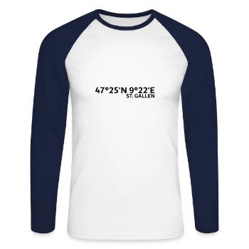 Coordonnées de Saint-Gall - T-shirt baseball manches longues Homme - blanc/marine - Devant - Nik (191cm)