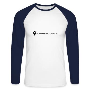 Coordonnées de Bielefeld - T-shirt baseball manches longues Homme - blanc/marine - Devant - Nik (191cm)