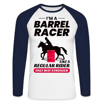 Barrel Racer Équitation Course Rodéo Drôle - T-shirt baseball manches longues Homme - blanc/marine - Devant - Nik (191cm)