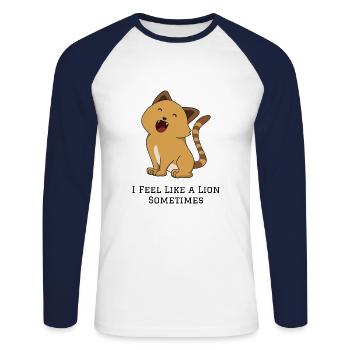 je me sens comme un lion cadeau de chat - T-shirt baseball manches longues Homme - blanc/marine - Devant - Nik (191cm)