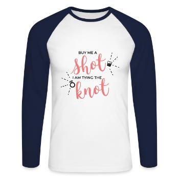 Donnez-moi un cadeau de mariage de mariée JGA - T-shirt baseball manches longues Homme - blanc/marine - Devant - Nik (191cm)