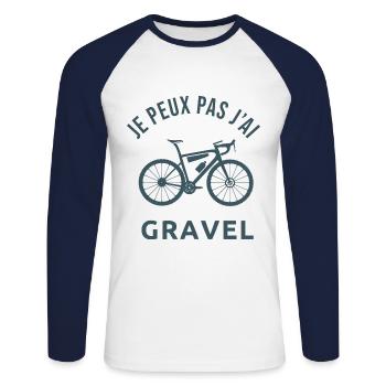 je peux pas j ai gravel vélo velo gravel - T-shirt baseball manches longues Homme - blanc/marine - Devant - Nik (191cm)