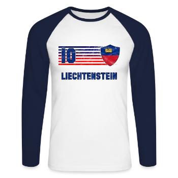 Liechtenstein Fußball Mannschaft - Unisex Baseballshirt langarm - Weiß/Navy - Vorne - Nik (191cm)