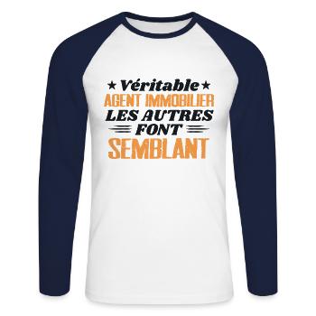 Real Estate Agent Gift Humor - Unisex Long Sleeve Baseball T-Shirt - white/navy - Front - Nik (191cm)