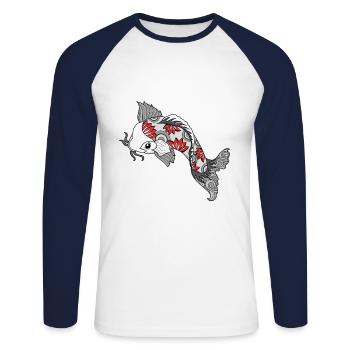 Koi fish - body art design - Unisex Long Sleeve Baseball T-Shirt - white/navy - Front - Nik (191cm)