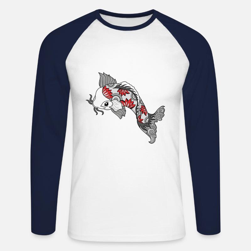 Koi Fisch - Körper Kunst Design - Unisex Baseballshirt langarm - Weiß/Navy