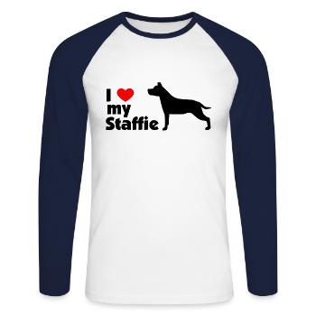 I Love My Staffie - T-shirt baseball manches longues Homme - blanc/marine - Devant - Nik (191cm)