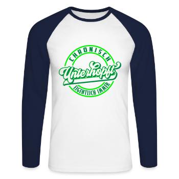 Farben änderbar | Chronisch Unterhopft Bier Feiern - Unisex Baseballshirt langarm - Weiß/Navy - Vorne - Nik (191cm)
