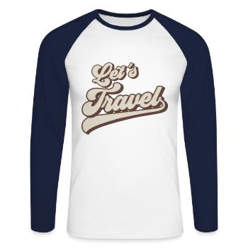 Let´s Travel | Farben änderbar - Unisex Baseballshirt langarm - Weiß/Navy - Vorne - Nik (191cm)