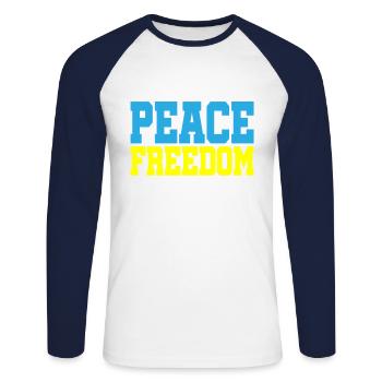 Color changeable | Peace Freedom Democracy - Unisex Long Sleeve Baseball T-Shirt - white/navy - Front - Nik (191cm)