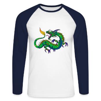 Metalldrache Mechdragon Drache aus Metall - Unisex Baseballshirt langarm - Weiß/Navy - Vorne - Nik (191cm)