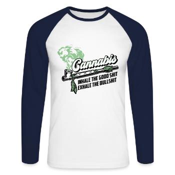 Les couleurs peuvent être modifiées | Cannanis Inhale Exhale - T-shirt baseball manches longues Homme - blanc/marine - Devant - Nik (191cm)