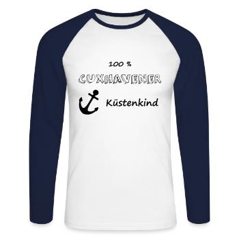 100 % Cuxhavener Küstenkind - Unisex Baseballshirt langarm - Weiß/Navy - Vorne - Nik (191cm)