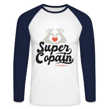 Super copain l unique cadeau copain ami - T-shirt baseball manches longues Homme - blanc/marine - Devant - Nik (191cm)