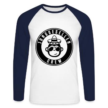 junggesellen crew affe - Unisex Baseballshirt langarm - Weiß/Navy - Vorne - Nik (191cm)